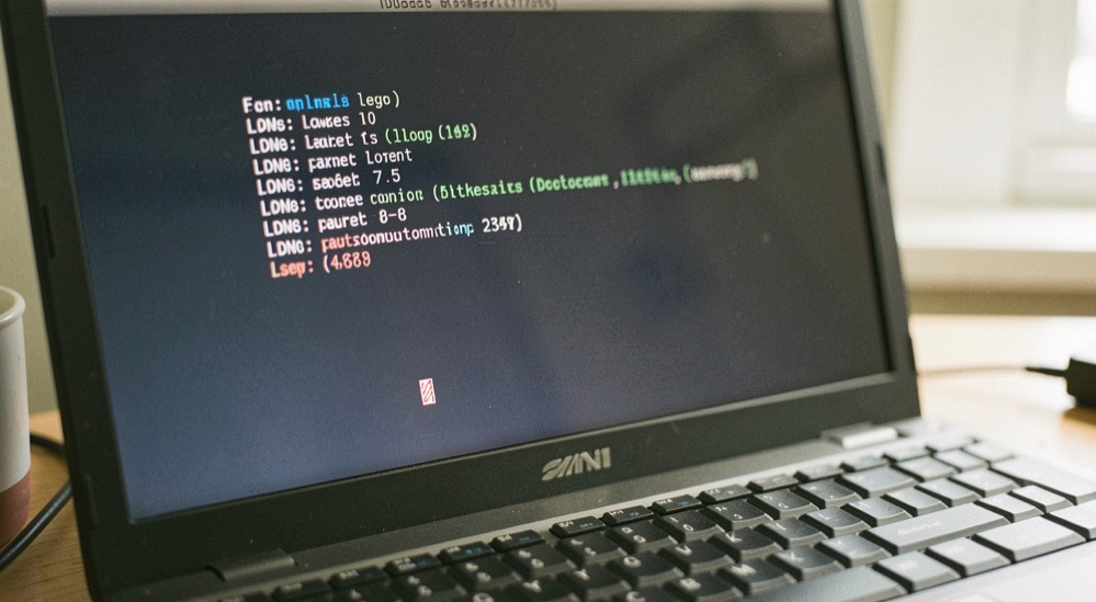 A terminal window on a dark screen showing a short list of DNS lookup results, keyboard in shot.